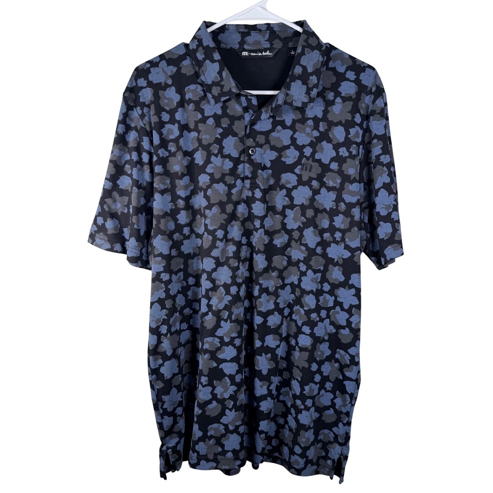 Travis Mathew Mens Floral Golf Polo Shirt Blue Grey Black Large preppy